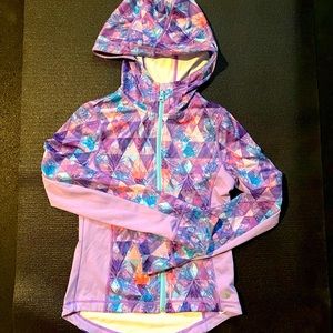 EUC girls Jill Yoga purple patterned light zipper up jacket sz M (10)